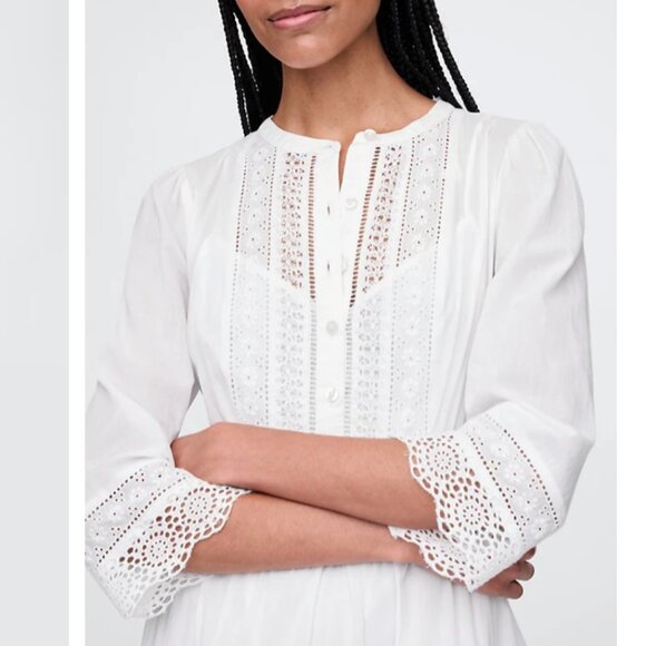 NWT Gap Lace Trim Mini Dress White Eyelet Boho Cottagecore Coquette Medium - Picture 9 of 10